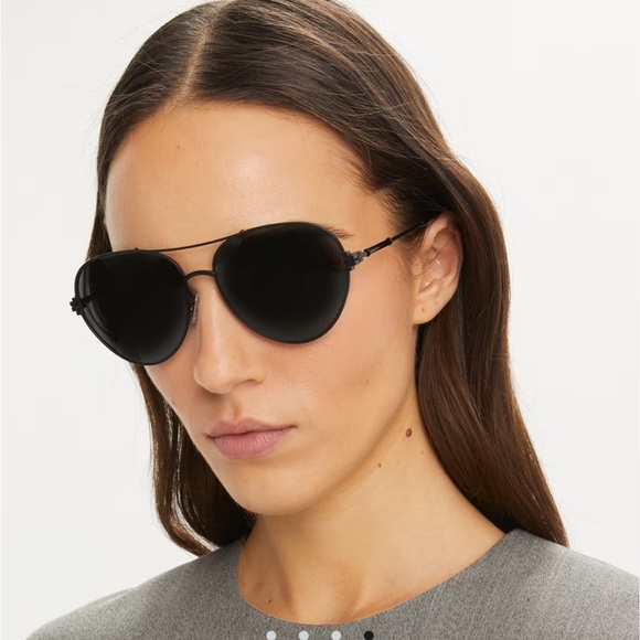 Tory Burch ELEANOR METAL PILOT SUNGLASSES Black Stylish Black Aviator 58-15-140 main image 9